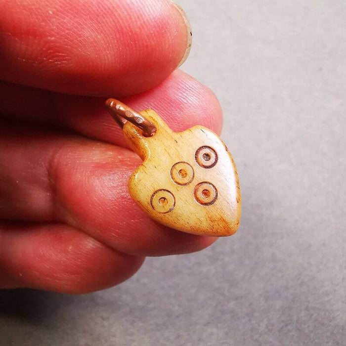 Yak Bone Carved Mantra Dot Prayer Bead Pendant - Tibetan Buddhist art, size reference