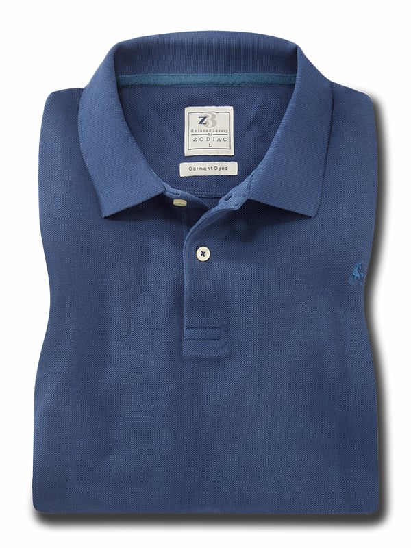 z3 Polo Garment Dyed Navy Solid Tailored Fit Casual Cotton T-Shirt