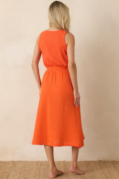 Paradisa Bonita Orange Cotton Sleeveless Midi Dress