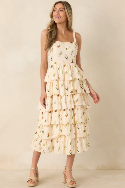 Tell Me Everything Ivory Multi Floral Print Cotton Midi Dress