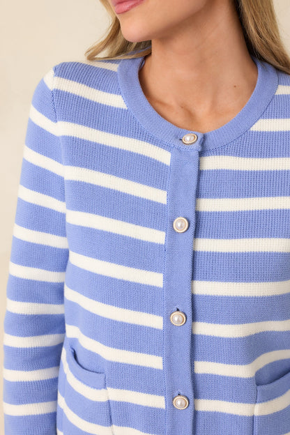 Prosperina Kennedy Sky Blue Stripe Cotton Cardigan