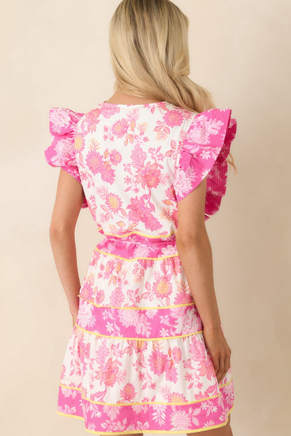 Sunshine & Sweet Whispers Pink Floral Cotton Mini Dress