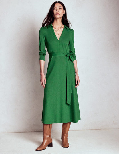 Imogen Collared Jersey Dress-Pine Green