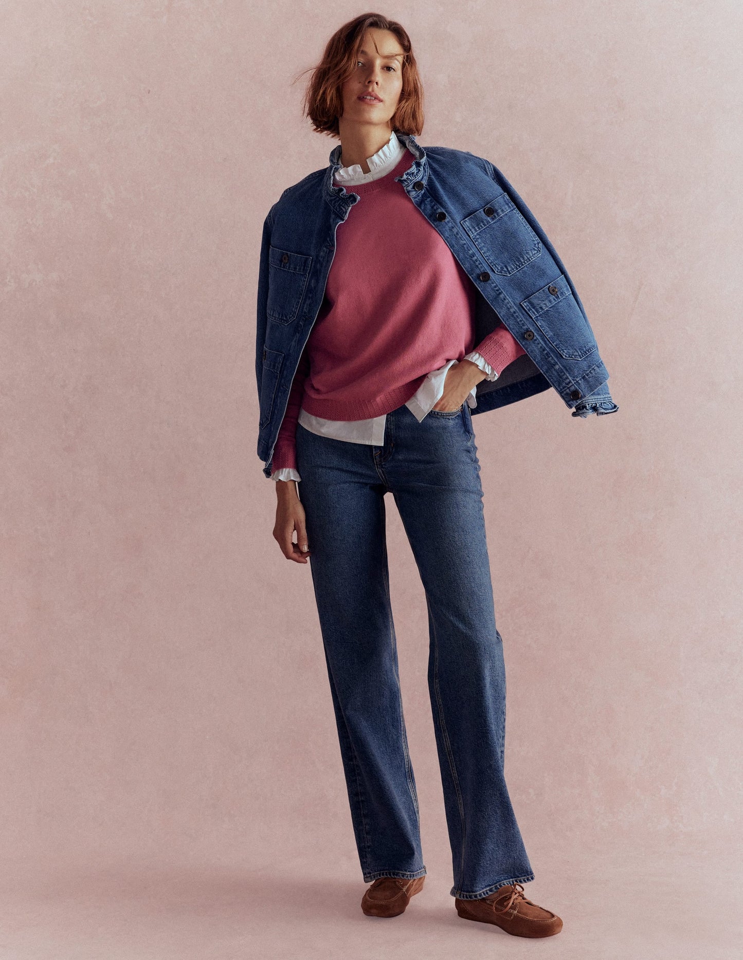 Emilia Cotton Crew Sweater-Pink Heather