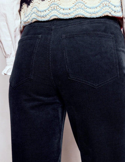 High Rise Cord Slim Jeans-Navy