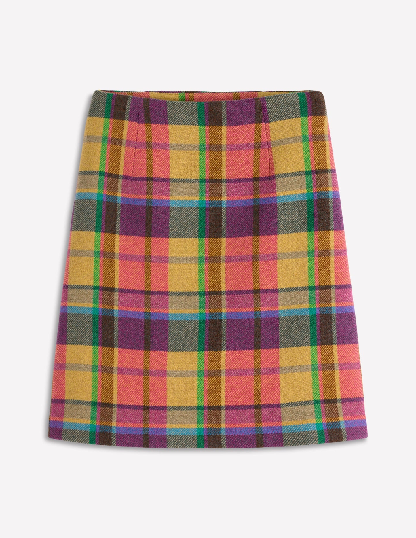 Wool Blend A-Line Skirt-Yellow, Pink and Green Check
