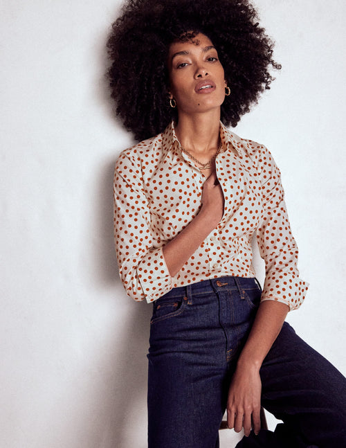 Saskia Stretch Cotton Shirt-Cognac, Painted Dot