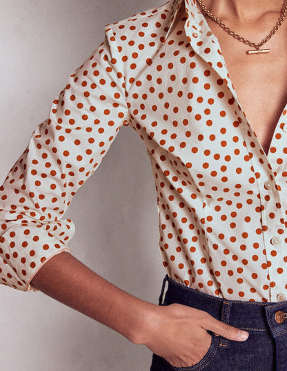 Saskia Stretch Cotton Shirt-Cognac, Painted Dot