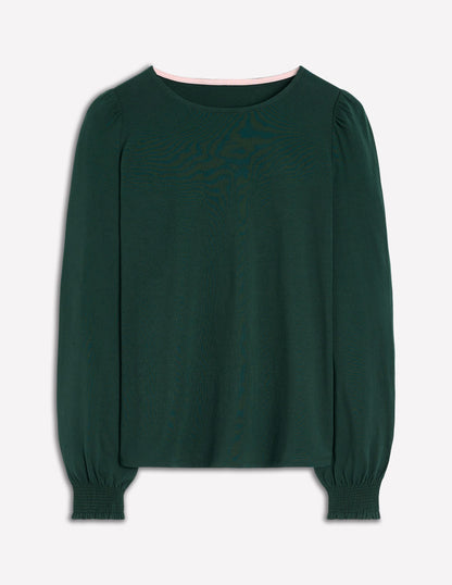 Smocked Cuff Supersoft Top-Green Pine