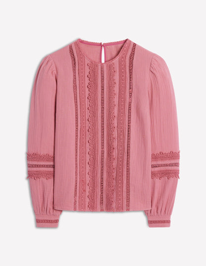 Trim Interest Double Cloth Top-Pink Heather