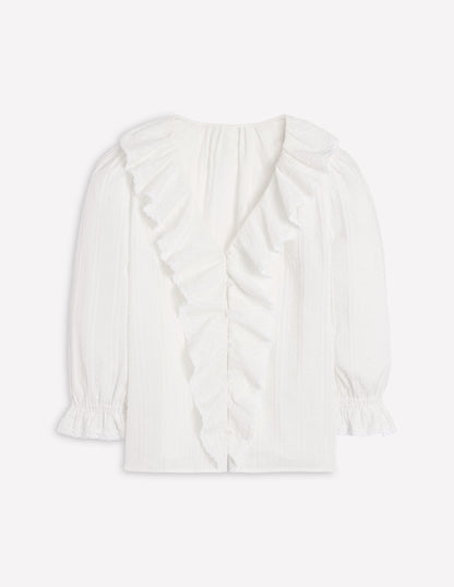 Eliza Ruffle V-Neck Blouse-White