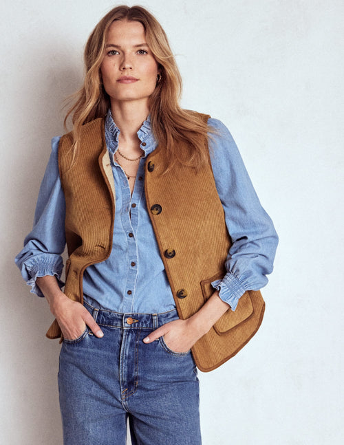 Clerkenwell Reversible Gilet-Hazelnut Brown, Natural