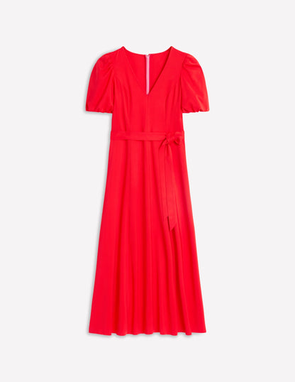 Volume Sleeve Midi Dress-Poppy Red
