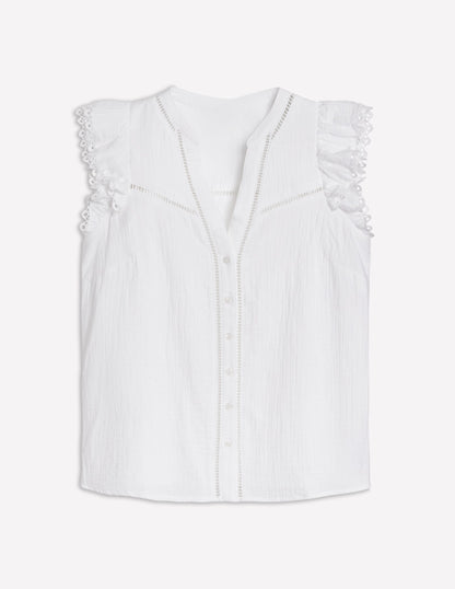 Sleeveless Double Cloth Top-White