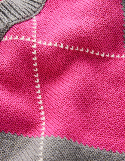 Lucy Cotton Vest-Pink/Grey Argyle