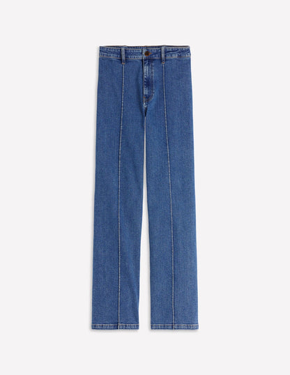 Pintuck Column Leg Jeans-Mid Vintage