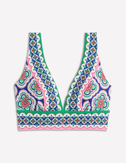 Porto V-neck Bikini Top-Bright Blue, Botanic Blush