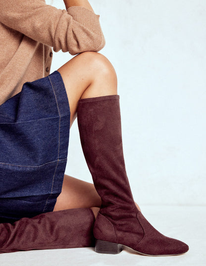Flat Stretch Knee Boots-Chestnut