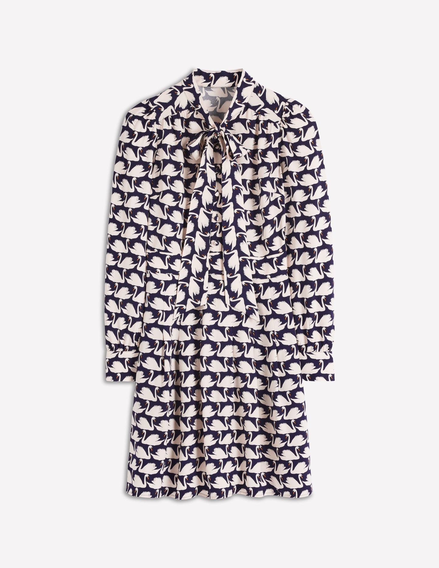 Tie Neck Short Dress-French Navy, Geo Swan
