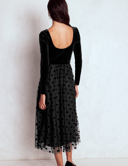 Velvet Bodice Jersey Dress-Black