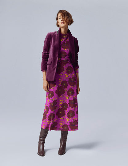 Ruched Jersey Midi Dress-Regal Purple, Peony Bloom