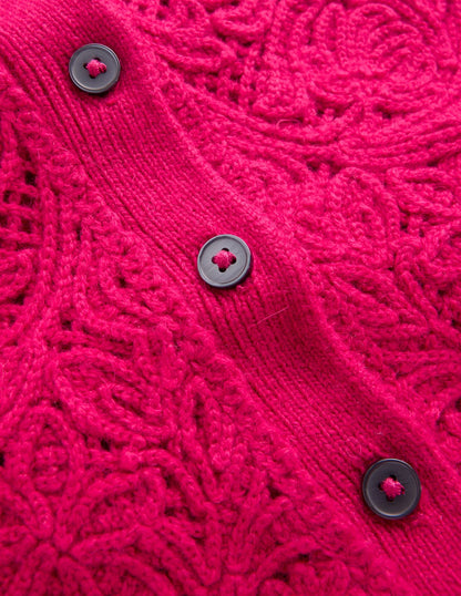 Lace Insert Knitted Midi Dress-Vibrant Pink