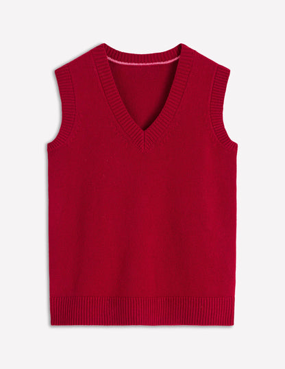 Marion Merino V-Neck Vest-Crimson Red