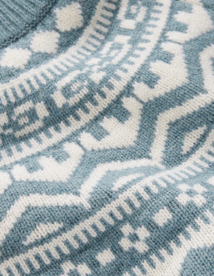 Marion Merino Rib Neck Sweater-Cloud Blue, Fair Isle