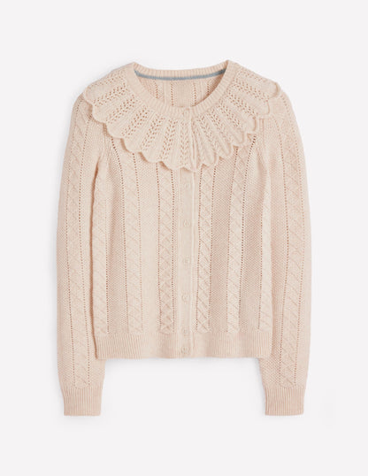 Scallop Collar Cardigan-Warm Ivory Melange