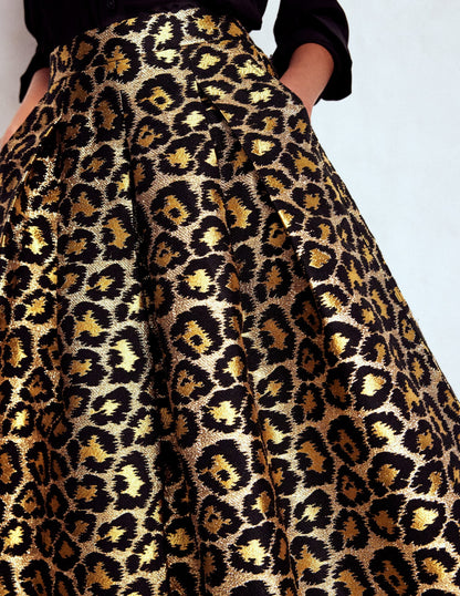 Verity Jacquard Midi Skirt-Leopard Print
