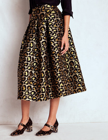 Verity Jacquard Midi Skirt-Leopard Print