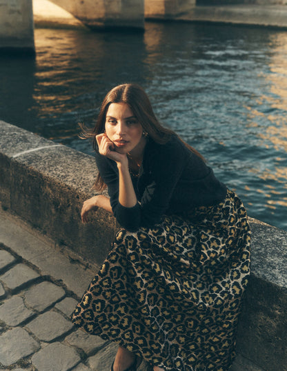 Verity Jacquard Midi Skirt-Leopard Print