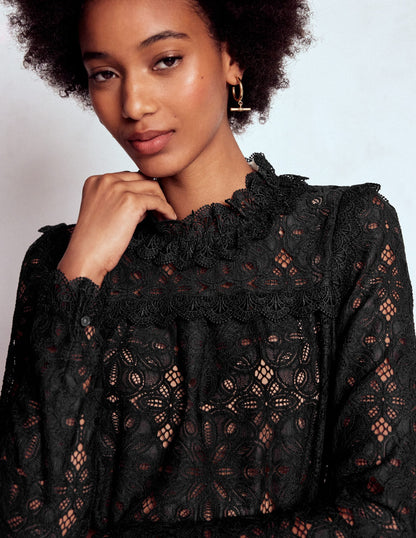 Lace Trim Detail Top-Black