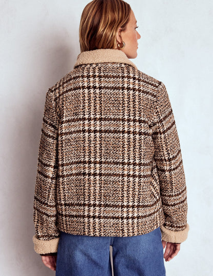 Stirling Check Coat-Ivory, Brown & Black Check