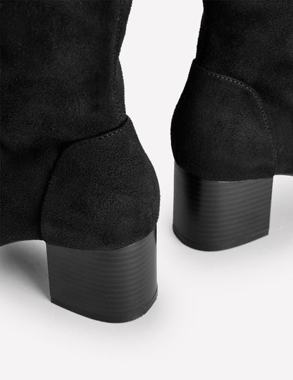 Stretch Knee Heel Boots-Black
