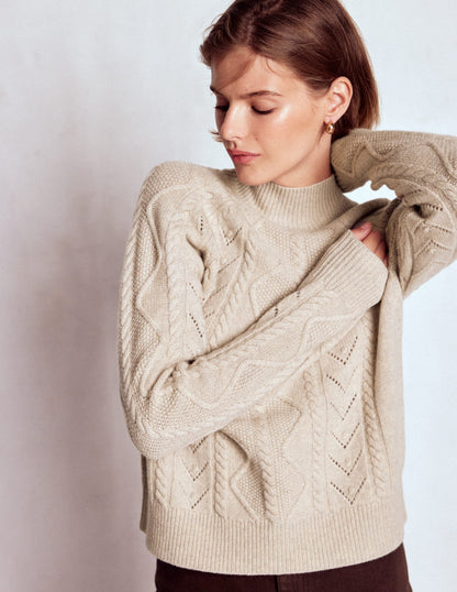 Marion Merino Rib Neck Sweater-Barley Cable