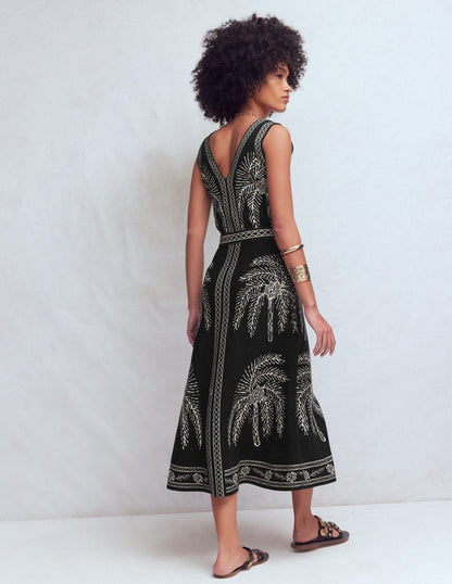 V Neck Jacquard Dress-Palm Jacquard