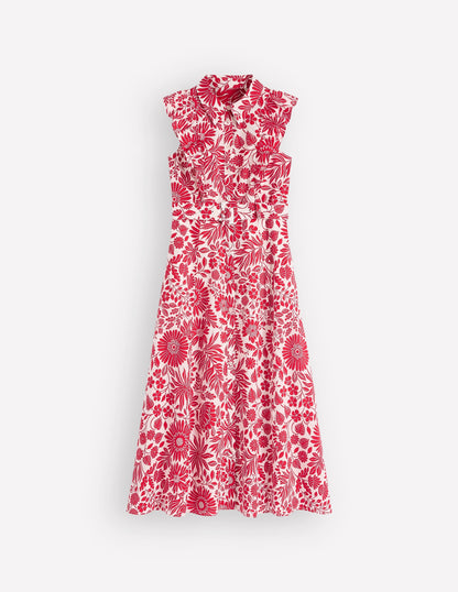 Ruffle Bodice Shirt Dress-Merida Red, Flowerbed Bloom