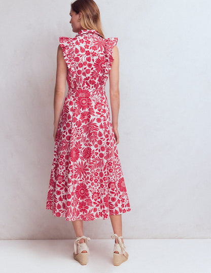 Ruffle Bodice Shirt Dress-Merida Red, Flowerbed Bloom