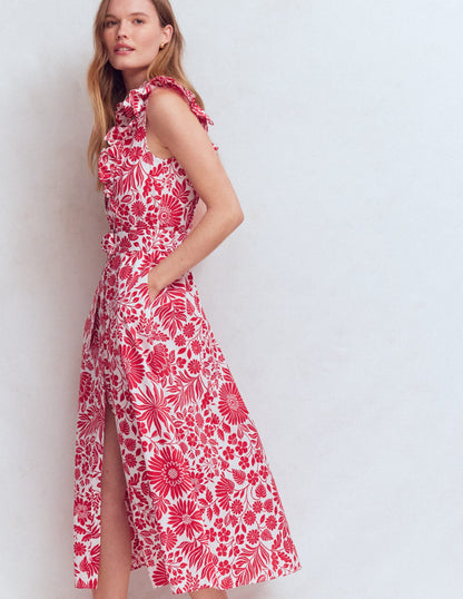 Ruffle Bodice Shirt Dress-Merida Red, Flowerbed Bloom