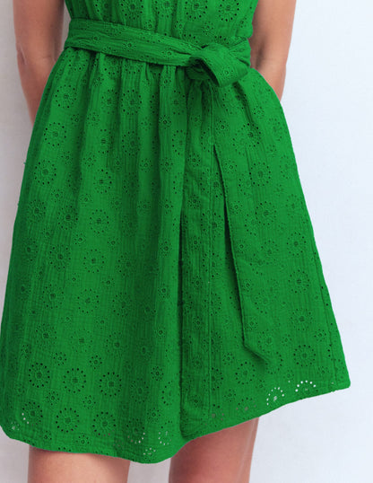 Viv Double Cloth Short Dress-Highland Green Broderie