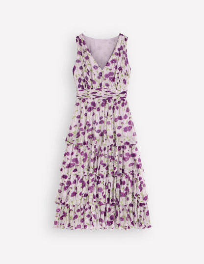 Tiered Sleeveless Dress-Purple Daisy Stems