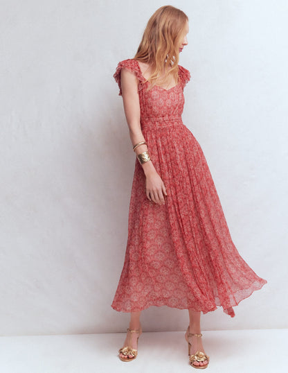 Crinkle Chiffon Maxi Dress-Pink Paradise Gardens