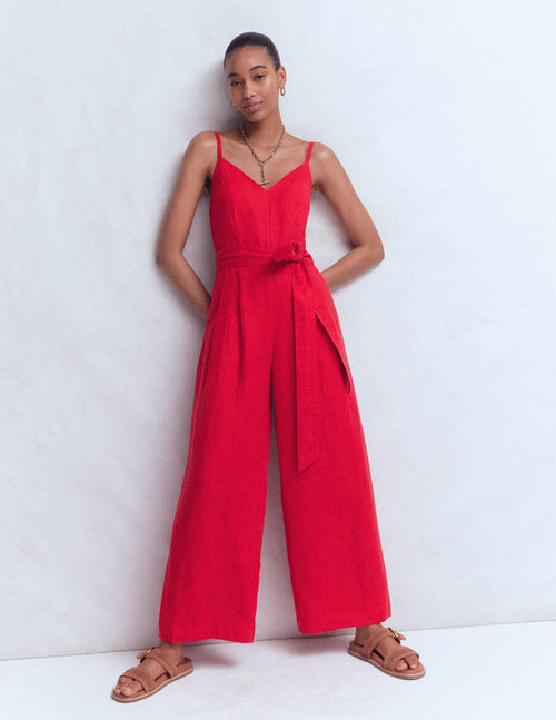 Strappy Linen Jumpsuit-Salsa