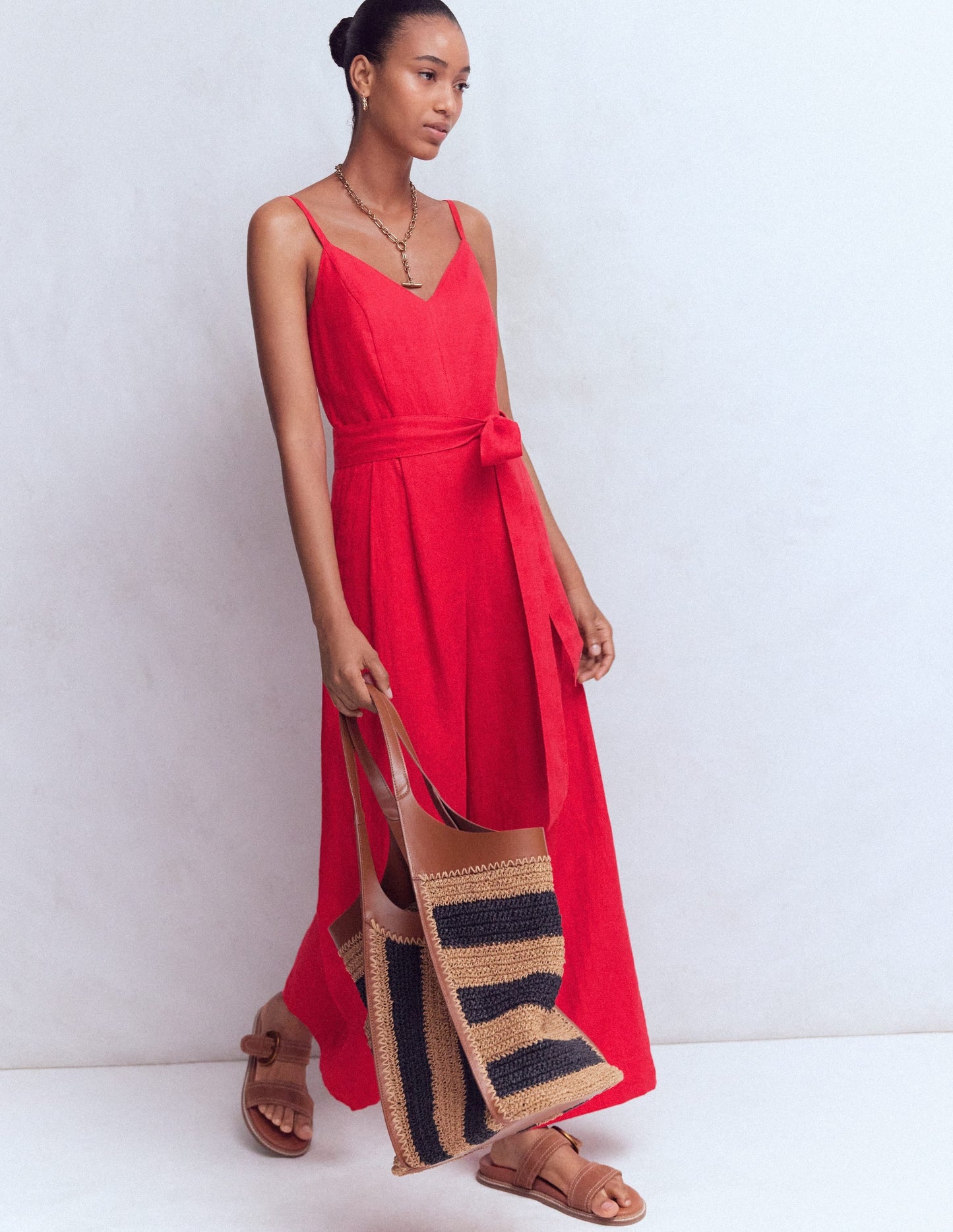 Strappy Linen Jumpsuit-Salsa