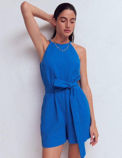 Rosa Double Cloth Playsuit-Kingfisher Blue