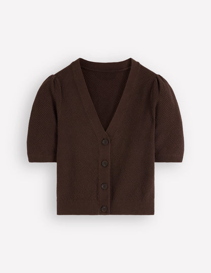 Hayley Cotton V-neck Cardigan-Espresso