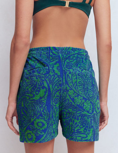 Islington Towelling Shorts-Green/ Blue, Enchanted Paisley