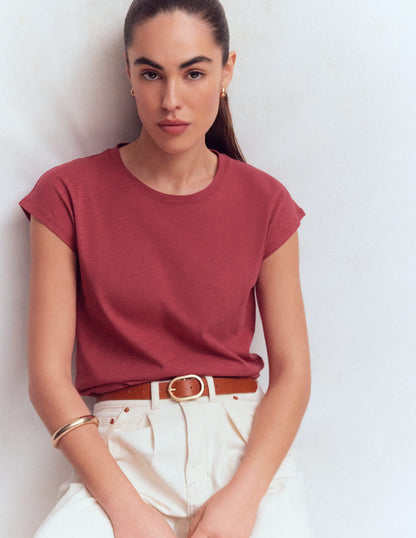 Louisa Slub T-Shirt-Earth Red