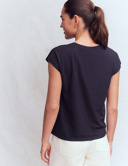 Louisa Slub T-Shirt-Navy